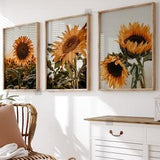 Sunflower Print Set of 3, Floral Botanical Print Set, Fall Sunflowers Printable Wall Decor, Gallery Wall Art, Vintage Yellow Wall Art Poster