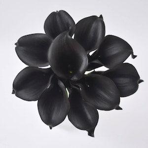SALE! Real Touch Flowers Solid Black Real Touch Calla Lily Bouquet Wedding Centerpieces Home Decor Boutonnieres Corsage 9pcs