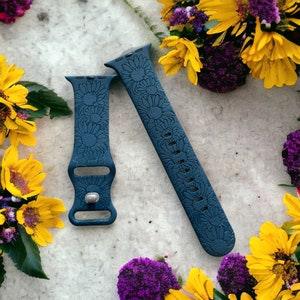 Sunflower Engraved Silicone Watch Band, Pretty Watch Band. Bands Compatible with most smart watches