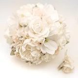 Real Touch Artificial White Blush Peonies Roses Magnolia Hydrangea Bridal Cascade Bouquet Bridesmaids Bouquets Prom Wedding Flowers