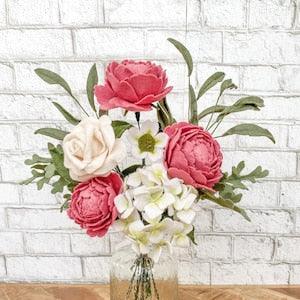 Peony, Hydrangea and Rose bouquet, felt flower arrangement
