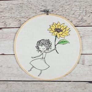Finished Embroidery, Sunflower Wall Art,  Fall Decor, 8 inch Hoop, Embroidered hoop art