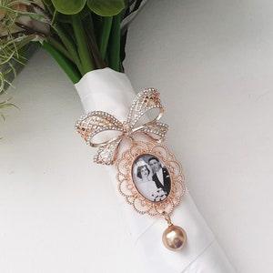 Beautiful Rose Gold Crystal and Rhinestone Pearl Brooch Wedding Bouquet Photo Memory Charm -Keepsake Momento Brooch Pin Pendant Keepsake