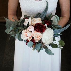 Wedding Bouquet, burgundy Wedding Bouquet, red, Boho silk bouquet, Silk Wedding Bouquet, Faux Wedding Bouquet, Garden roses
