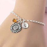 Sunflower Bracelet, Sterling Silver Sun Flower Personalised Charm Bracelet, Spiritual Positivity Gift