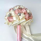 Bridal Brooch Bouquet | 8" Pink, Ivory and Rose Gold Jeweled Bouquet | Rhinestones and Pearls Decorated | Rose Wedding Brooch Bouquet