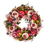 Artificial Peony Flower Wreath 19Inch Vintage Blooming Silk 19 inch Dark Pink