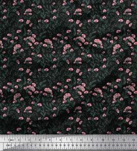 Soimoi Black Cotton Duck Fabric Cheddar Carnation Floral Print Fabric-A6i