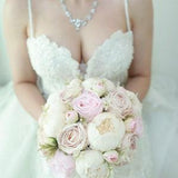 Elegant Pink-Inch Mixed Peony Bouquet and Boutonniere - Handcrafted and Carefully Arranged Floral Arrangement for Brides and Weddings
