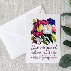 Peonies bouquet of flowers, Peonies quote,Blank Greeting cards,flowers minimalist, inspired by Henry Matisse art,all ocassion note cards.