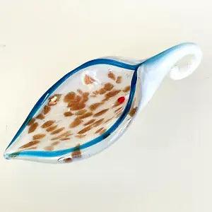 Glass Bead Calla Lily Teardrop Slide Pendant White Opalescent Blue Gold Specks