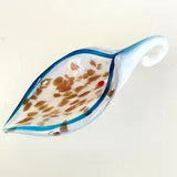 Glass Bead Calla Lily Teardrop Slide Pendant White Opalescent Blue Gold Specks