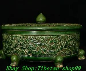 Old Song Ding Kyin Green Glaze Porcelain Peony Flower Incense Burner Censer Pot