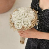 Dusty White Bridal Bouquet, Classic Wedding Rose Bouquet, Rustic Boho Flower Bouquet, White Rose Bouquet, White Wedding, Winter Wedding