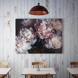 Peony bouquet canvas print, dark floral canvas wall art, wall decor, vintage home decor, canvas roll for self assembly