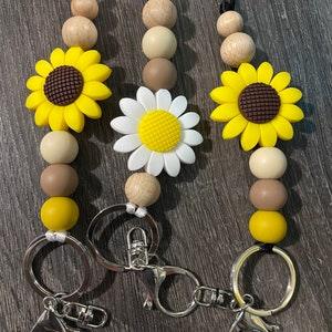Sunflower lanyard,Teacher??s lanyard,Silicone bead,Graduation gift,Beaded keychain.