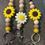 Sunflower lanyard,Teacher??s lanyard,Silicone bead,Graduation gift,Beaded keychain.