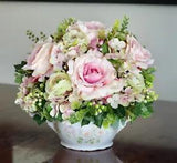 Vintage Bavaria Lidded Bowl With a Silk Pink Rose & Green Ranunculus Arrangement