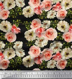 Soimoi Black Cotton Poplin Fabric Ranunculus With Bunch Floral Print-XBJ