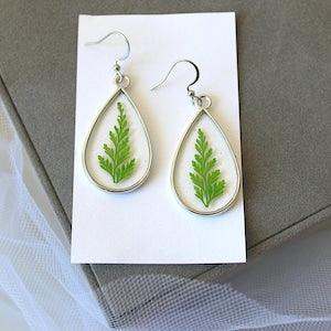Real Fern Leaf Earrings, Pressed Fern Earrings, Leaf Earrings, Leaves Earrings, Resin Earrings, Teardrop Earrings, Plant Earrings