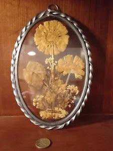 Dried Flowers~Under Glass Oval~Wall Hanging Plaque~LASTING IMPRESSIONS