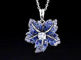 Lily Flower Pendant 925 Sterling Silver Sparkling Created Blue Spinel CZ Jewelry