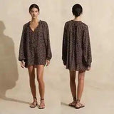 Peony Afterswim Ruched Floral Print Mini Dress Women's Brown Size: Small NWOT