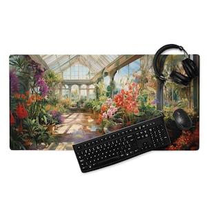 Greenhouse Desk Mat Mouse Pad 36x18, Desk Pad, 18x16 Crafting Mat, Cubicle Decor, Serene Workspace, Tropical Plants, Orchids, Beautiful
