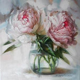 Peonies oil painting canvas original art Floral painting print White peony in glass vase wall art For her Birthday gift for women