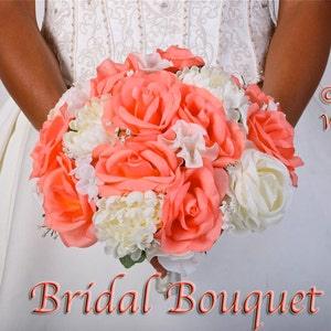 JASMINE CORAL Wedding Bouquet Package Bridal Bridesmaid Groom Boutonnieres Corsages Love Keepsake Bouquets Roses Silk Floral Custom Flowers