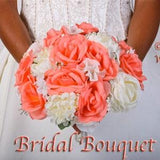 JASMINE CORAL Wedding Bouquet Package Bridal Bridesmaid Groom Boutonnieres Corsages Love Keepsake Bouquets Roses Silk Floral Custom Flowers