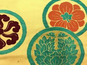 6597615: JAPANESE KIMONO / ANTIQUE NAGOYA OBI / WOVEN PEONY & FLOWER