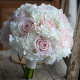 White And Pale Blush Pink Bridal Bouquet, Baby Pink Real Touch Roses, Hydrangeas, Rustic Wedding Bouquets, Bridesmaids Bouquet, Boutonnieres