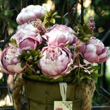 FiveSeasonStuff Cameo Brown Silk Peonies Artificial Flower Bouquet