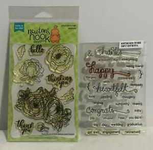 Newton's Nook PEONY BLOOMS Simply Sentimental Words Flowers Rubber Stamps Lot
