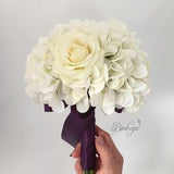 CHOOSE RIBBON COLOR - White Ivory Rose and Hydrangea Bouquet, Bridal Bouquet, Real Touch Rose Bouquet, Ivory Rose Bouquet, Hydrangea Bouquet