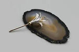 Lily flower pin brooch jewelry fashion light blue yellow gold tone elegant