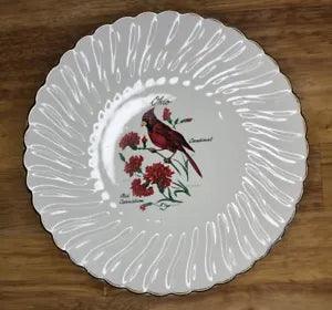 Vintage Ohio Porcelain Plate Red Cardinal Bird & Carnation Flowers, 7.25???