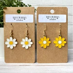DAISY & SUNFLOWER Earrings - dangley yellow white flowers daisy gift flower charms daisies daisy jewellery sunflowers wildflowers boho hippy