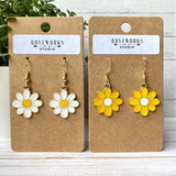 DAISY & SUNFLOWER Earrings - dangley yellow white flowers daisy gift flower charms daisies daisy jewellery sunflowers wildflowers boho hippy