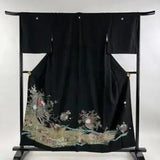 Black Tomesode Length 157Cm Sleeve 65.5Cm M Flower Cart Peony Gold And Silver Pu
