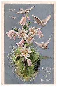 Easter Joys Be Thine Doves Flowers Lilies Cross Crucifix Postcard | B15