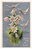 Easter Joys Be Thine Doves Flowers Lilies Cross Crucifix Postcard | B15