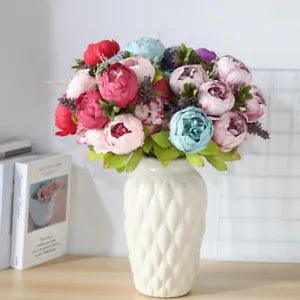 13 Heads Silk Peony Artificial Flower Wedding Party Bouquet Home Decor Realistic