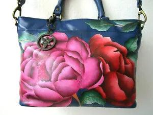 ANUSCHKA MOONLIT PEONIES HAND PAINTED LEATHER MULTI COMPARTMENT TOTE PURSE - NWT