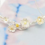 Cherry Blossom Silver Necklace,Charm Unique Fairy Gold Plant Nature Sakura,Sterling Silver,Bridal Bridesmaid Jewelry,Mothers day for Grandma