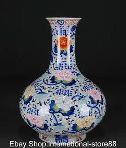 12.8" Qianlong Marked Old China Doucai Porcelain Palace Peony Flower Bottle Vase