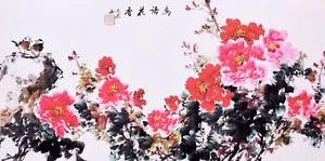 100% HANDPAINTED ORIGINAL ART FAMOUS WATERCOLOR PAINTING-Peony flowers&Birds