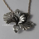 Orchid Pendant, Orchid Flower Necklace, Sterling Silver Carved 3D Detailed Flower pendant, Floral jewelry,  Women's gift Mother's day