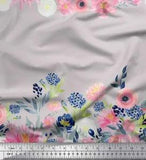 Soimoi Gray Cotton Poplin Fabric Ranunculus & Chrysanthemum Floral-MWO